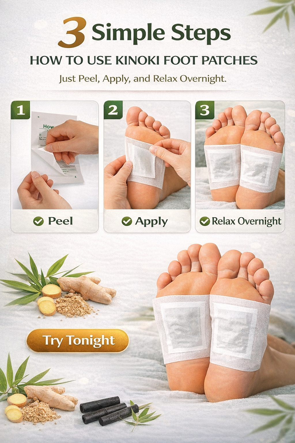 Kinoki Detox Foot Pads – Natural Foot Pain Relief Patches (10 Pack)